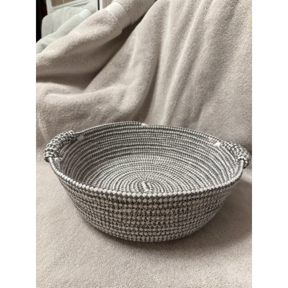 Handmade Cotton‎ Woven Basket Gray Black White 12.5 in